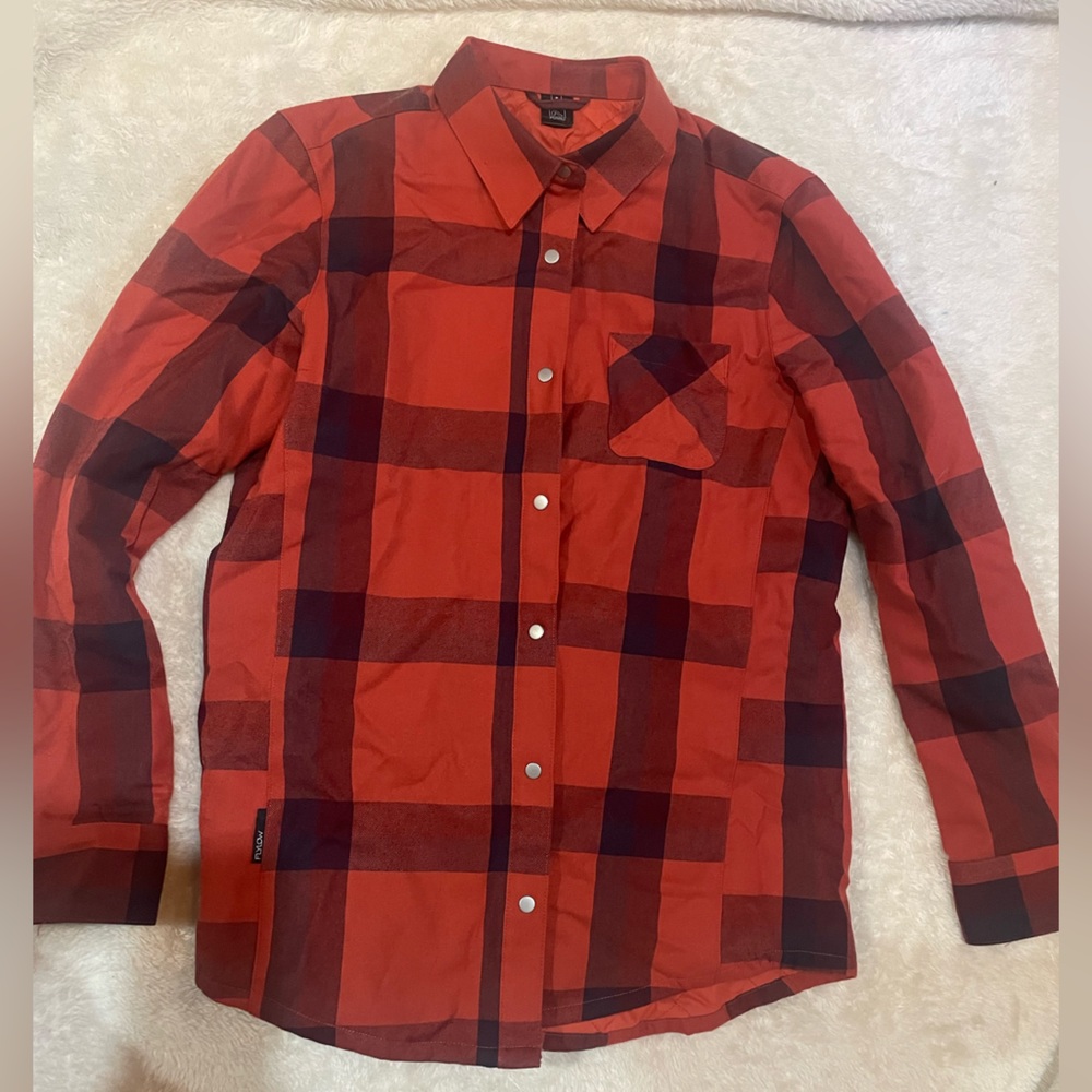 Flylow penny insulated flannel, women’s medium, orange and navy